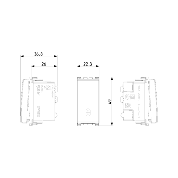 Interruttore 1P 10AX bianco Arke Vimar